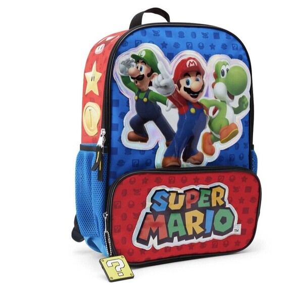 Super Mario Bros Backpack 17” It's-a me Kids Nintendo Blue Red And Blue … - Picture 1 of 9